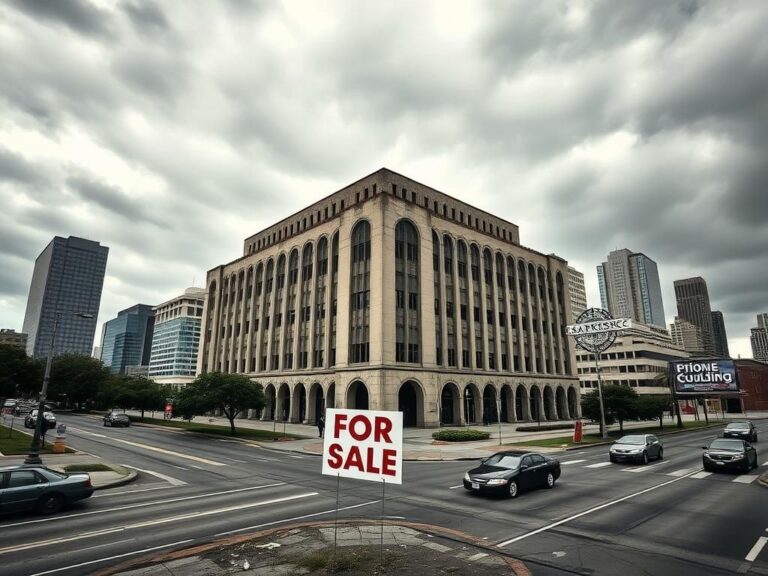 Flick International Aerial view of the Nancy Pelosi Federal Building with a For Sale sign