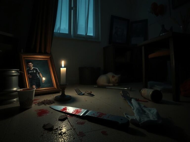 Flick International Bloodied knife and golf club on the floor of a dimly lit apartment scene