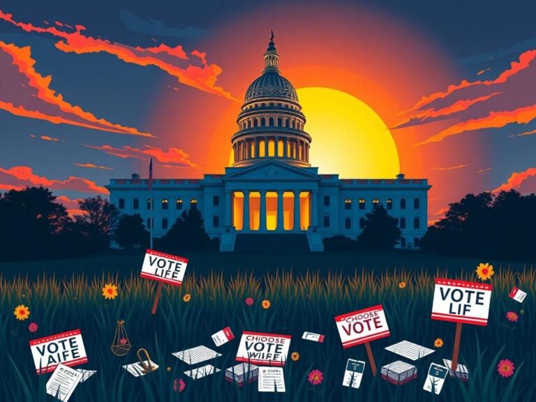 Flick International Illustration of the Wisconsin state capitol at sunset with grassroots campaign imagery