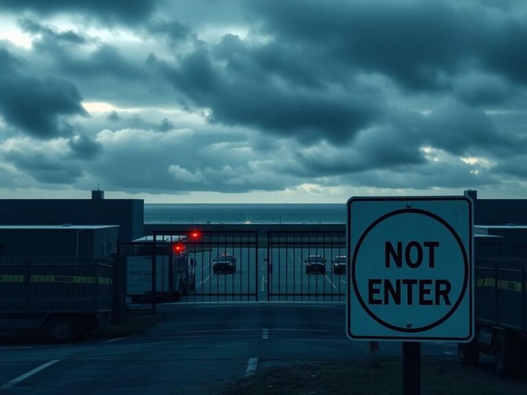 Flick International Military gates at Naval Air Station Pensacola during security lockdown with stormy skies