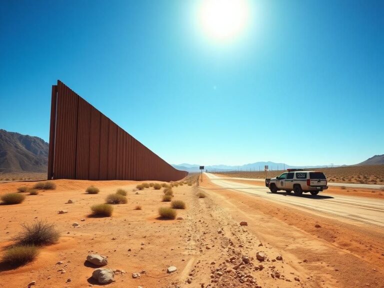 Flick International A stark stretch of the southern U.S. border with a border wall and desert landscape