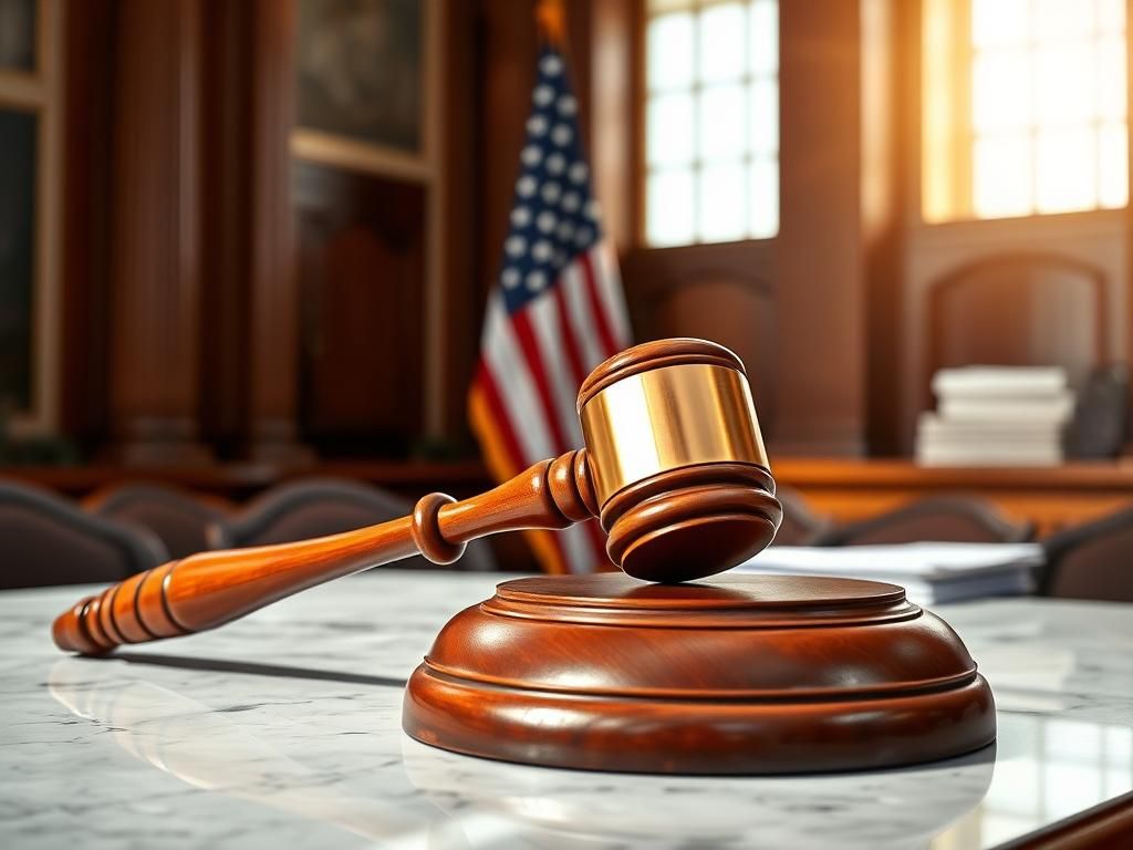 Flick International Ornate wooden gavel on polished marble table in government chamber