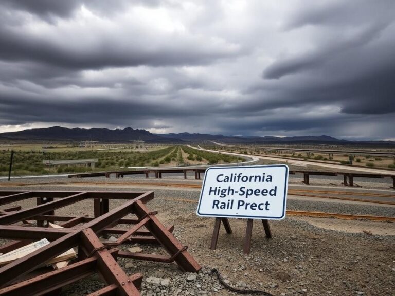 Flick International Half-finished high-speed rail construction site with scattered materials under a stormy sky