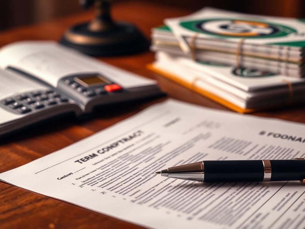 Flick International Close-up view of a football contract on a wooden desk