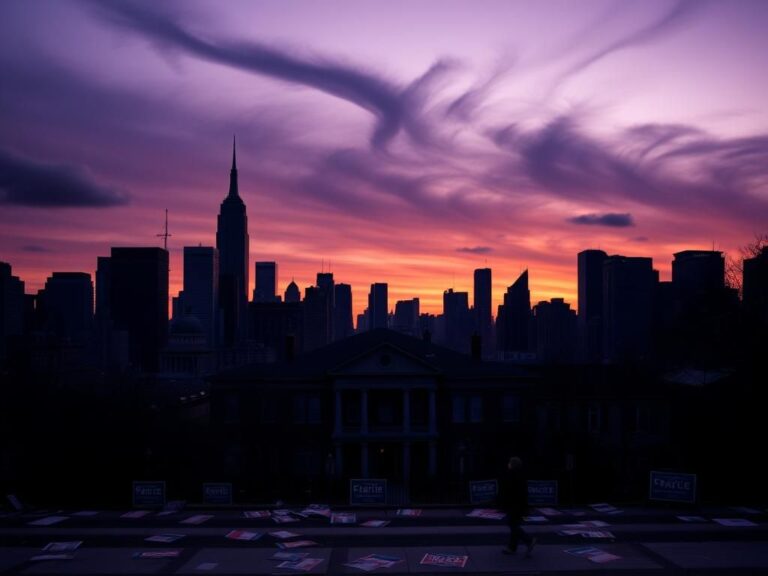 Flick International New York City skyline at dusk with iconic buildings