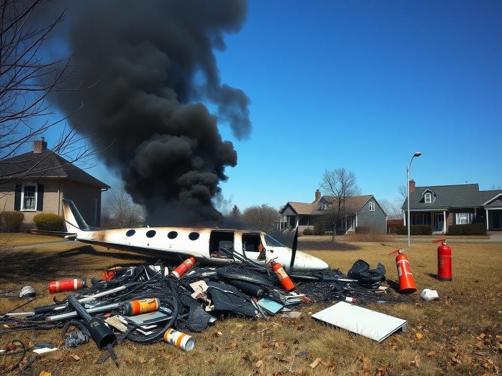 Flick International Aftermath of the Philadelphia ambulance jet crash showing charred debris and burnt grass