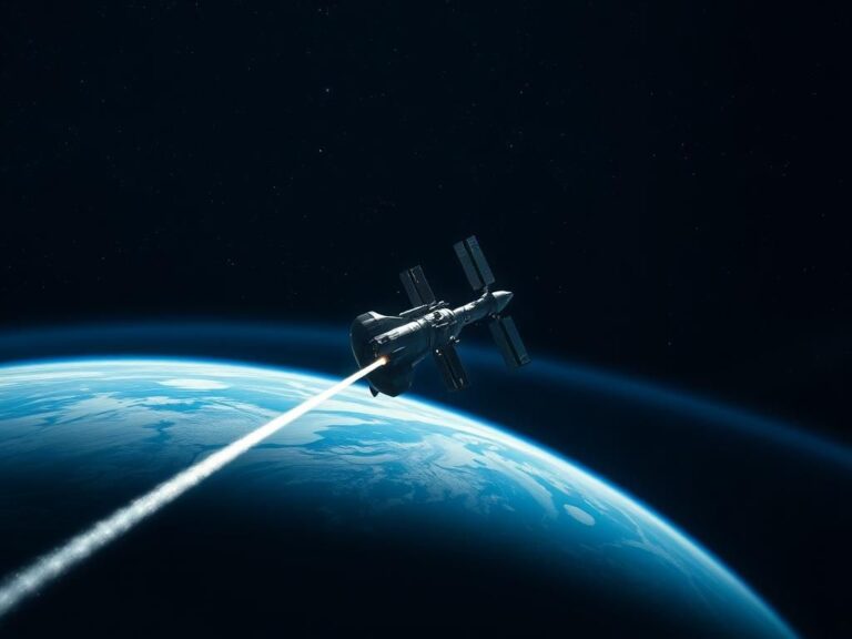 Flick International SpaceX Dragon spacecraft approaching the International Space Station in a starry backdrop