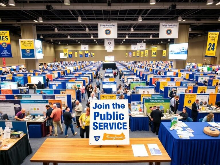 Flick International Job fair scene showcasing various state government departments and private-sector companies recruiting for critical roles in Pennsylvania