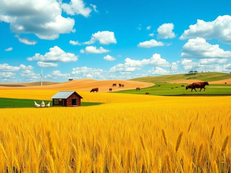 Flick International Picturesque rural landscape with wheat field and chicken coop