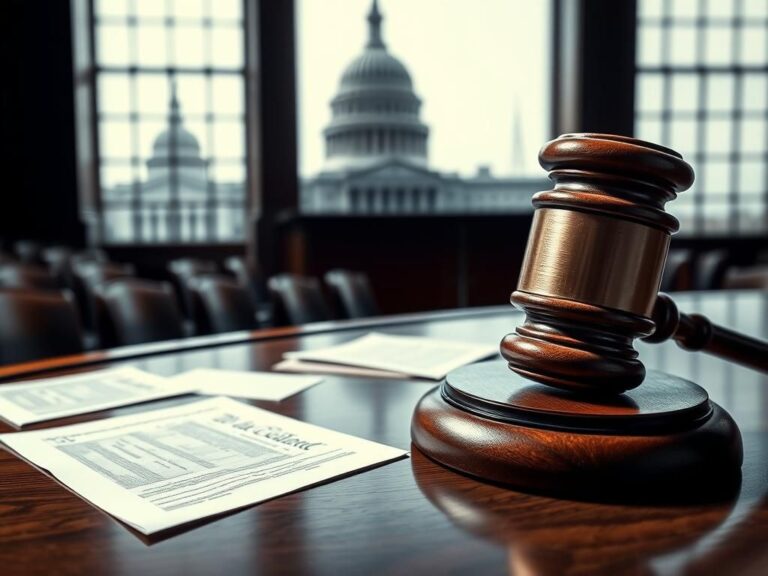 Flick International Judge's gavel on a wooden bench with U.S. Capitol in the background