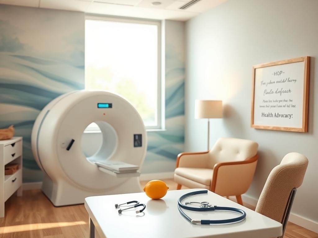 Flick International serene medical examination room with MRI machine and brain model