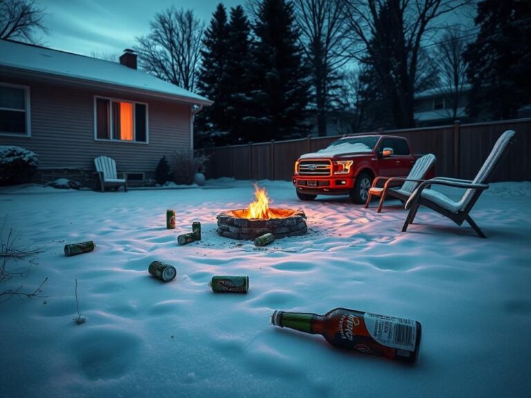 Flick International Chilling winter scene in a suburban backyard with remnants of a party