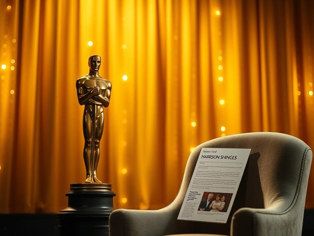 Flick International Serene Oscars stage with gold backdrop and iconic Oscar statuette