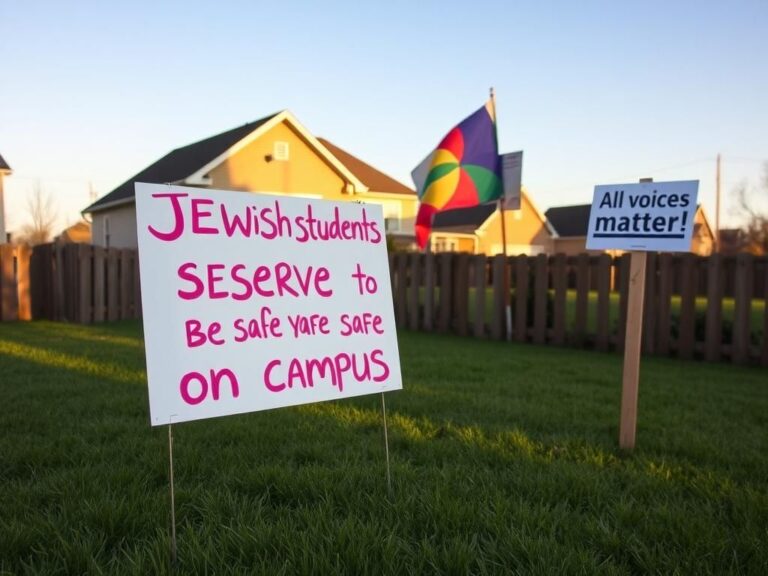 Flick International Suburban yard sign advocating for Jewish student safety on campus