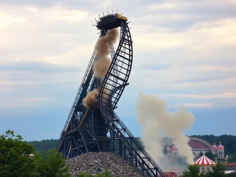 Flick International Aerial view of the demolished Kingda Ka roller coaster at Six Flags Great Adventure