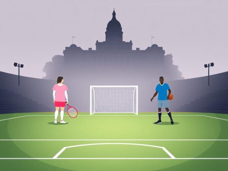 Flick International Conceptual illustration of an empty sports field divided by gender symbols