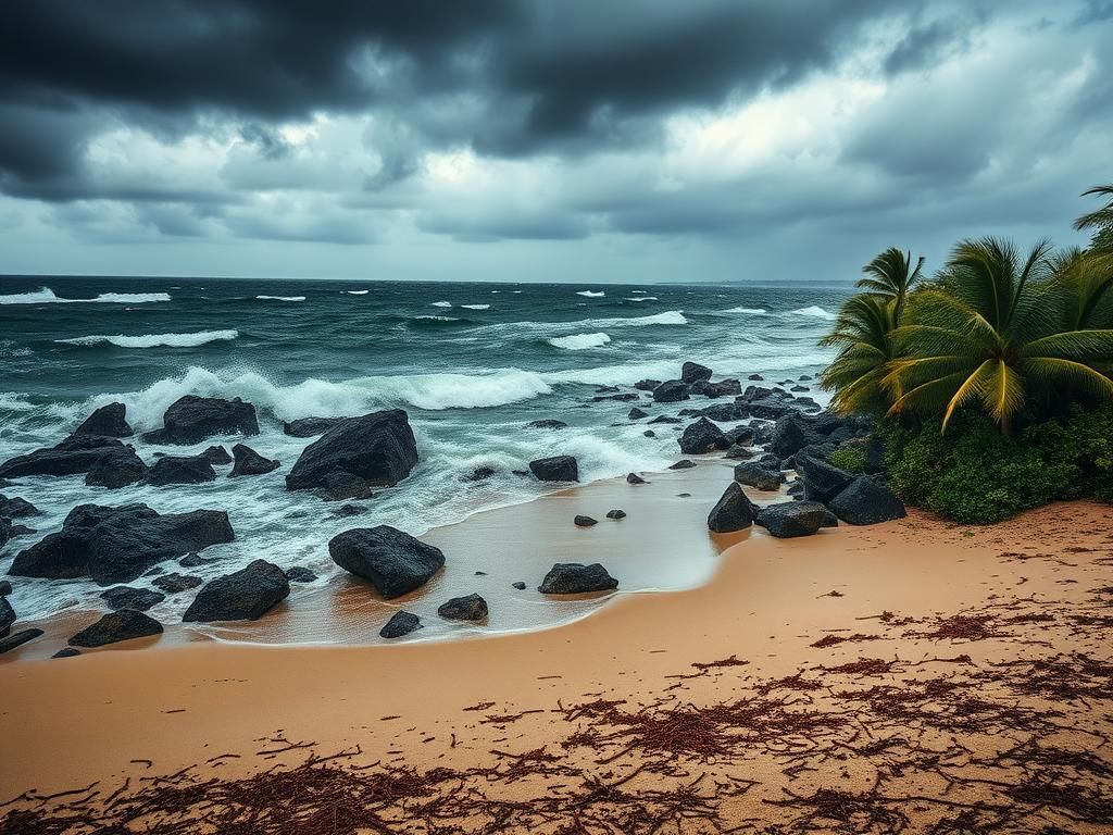 Flick International Tumultuous ocean waves crashing against a rocky shoreline after Cyclone Alfred