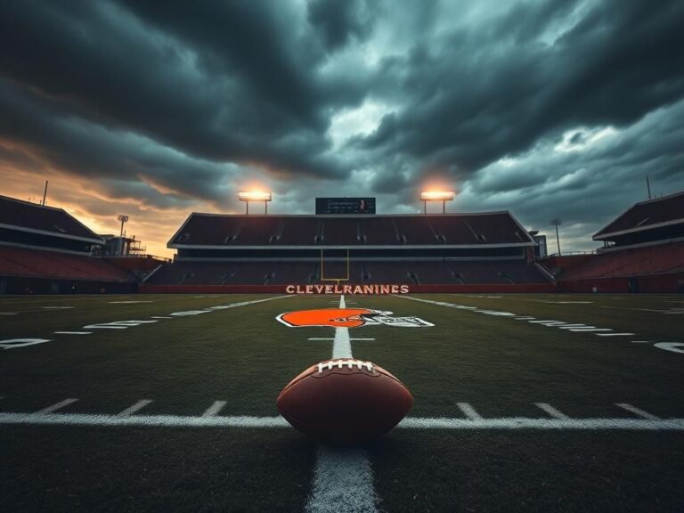 Flick International Football field under stormy skies representing uncertainty in the Cleveland Browns organization