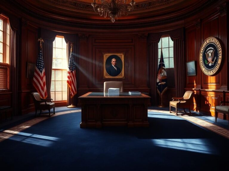 Flick International Tense scene in the Oval Office with President's desk and American flag