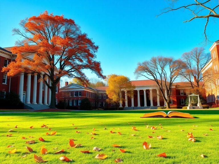 Flick International Serene view of the University of Virginia campus showcasing iconic red brick architecture and classical columns