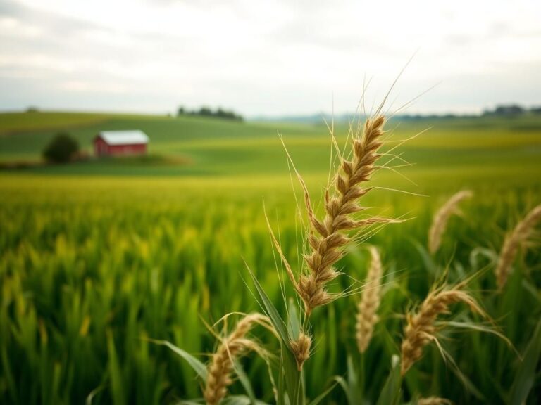 Flick International Hemp plants swaying in a rural farm setting under a soft cloudy sky