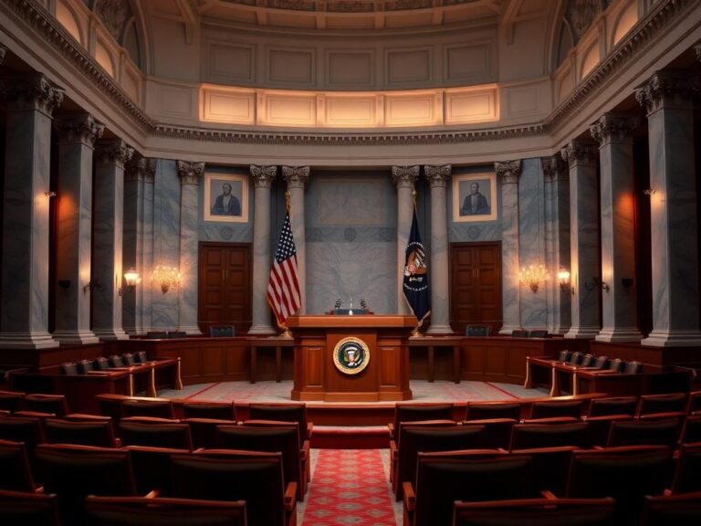 Flick International Interior view of the U.S. Capitol's House Chamber with iconic podium and flags