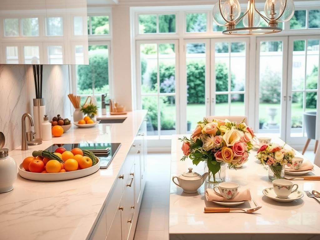 Flick International Luxurious kitchen setting with fresh ingredients and elegant table decor