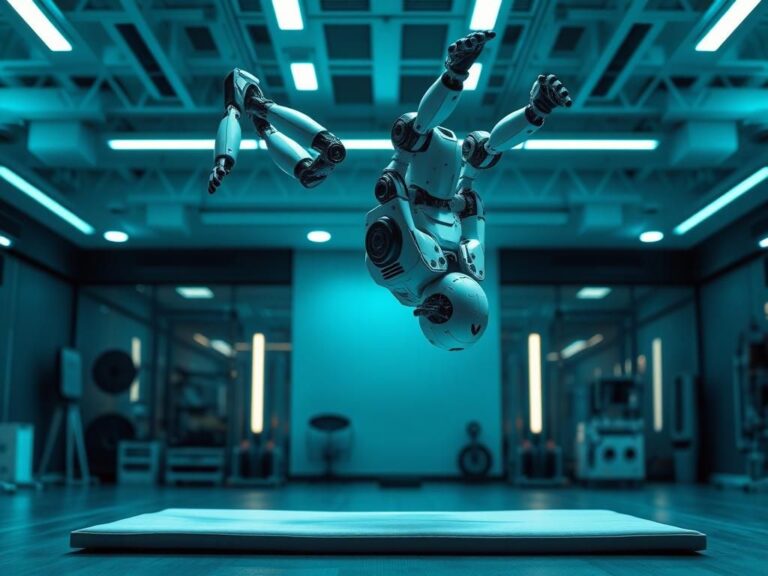 Flick International Humanoid robot performing a front flip in mid-air