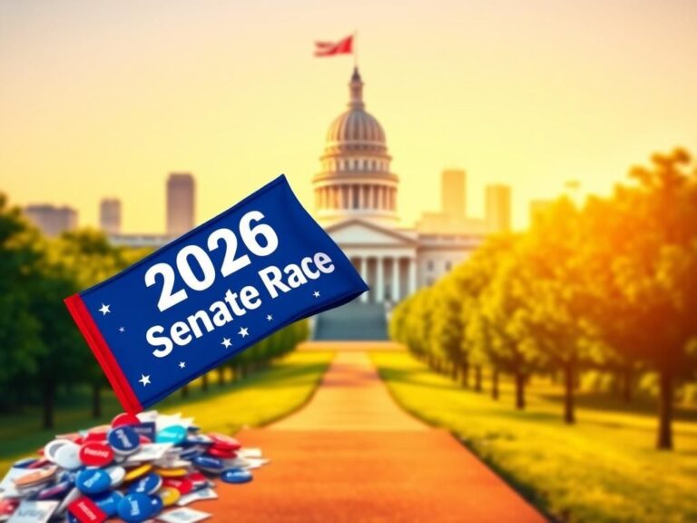 Flick International Stylized representation of the Georgia state capitol building with campaign materials for the 2026 Senate Race