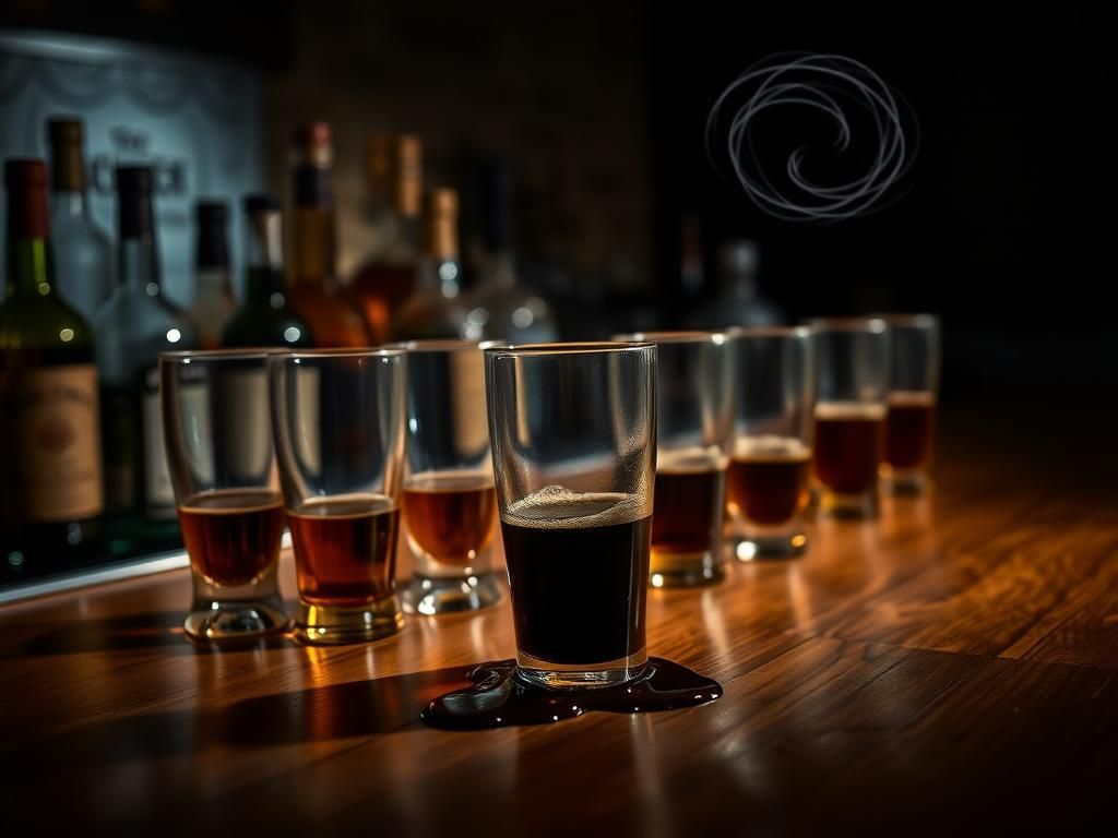 Flick International A dimly lit bar scene with empty beer glasses symbolizing the dangers of alcohol as a gateway drug