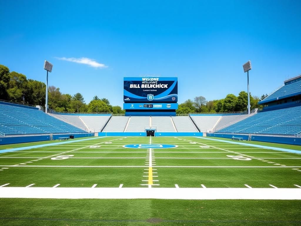 Flick International A vibrant college football stadium showcasing the North Carolina Tar Heels colors under a clear blue sky.