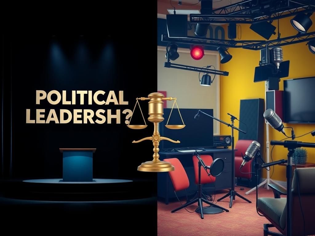 Flick International Split scene showing the contrast between political leadership and modern media influence