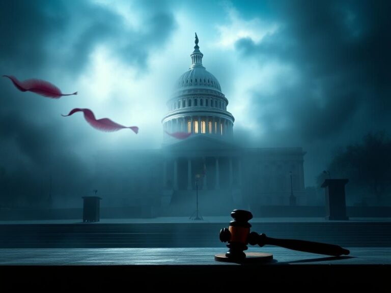 Flick International U.S. Capitol building engulfed in fog representing political tension