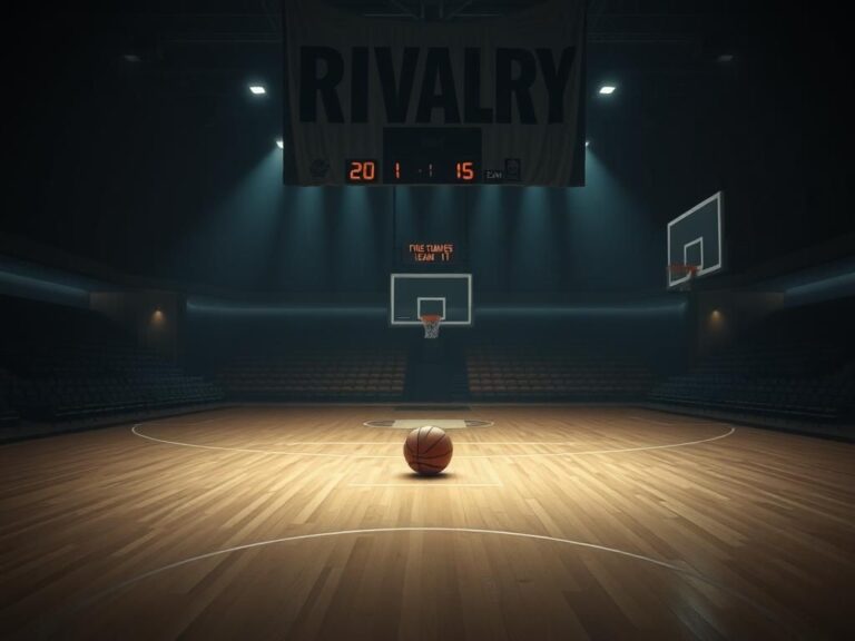 Flick International Dimly lit basketball court with a single basketball symbolizing absence of play