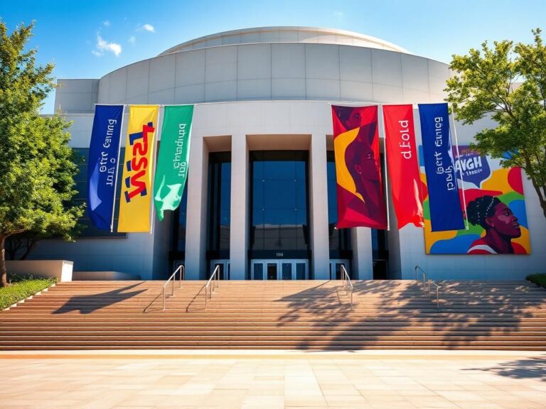 Flick International Grand view of the Kennedy Center for the Performing Arts showcasing its modern architecture and lush surroundings