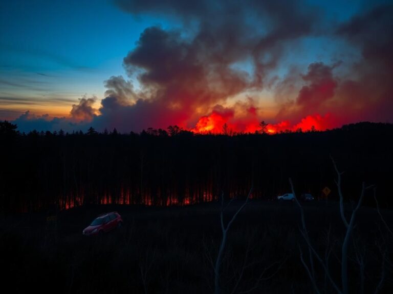 Flick International Dense forest in the Carolinas engulfed in flames with billowing smoke