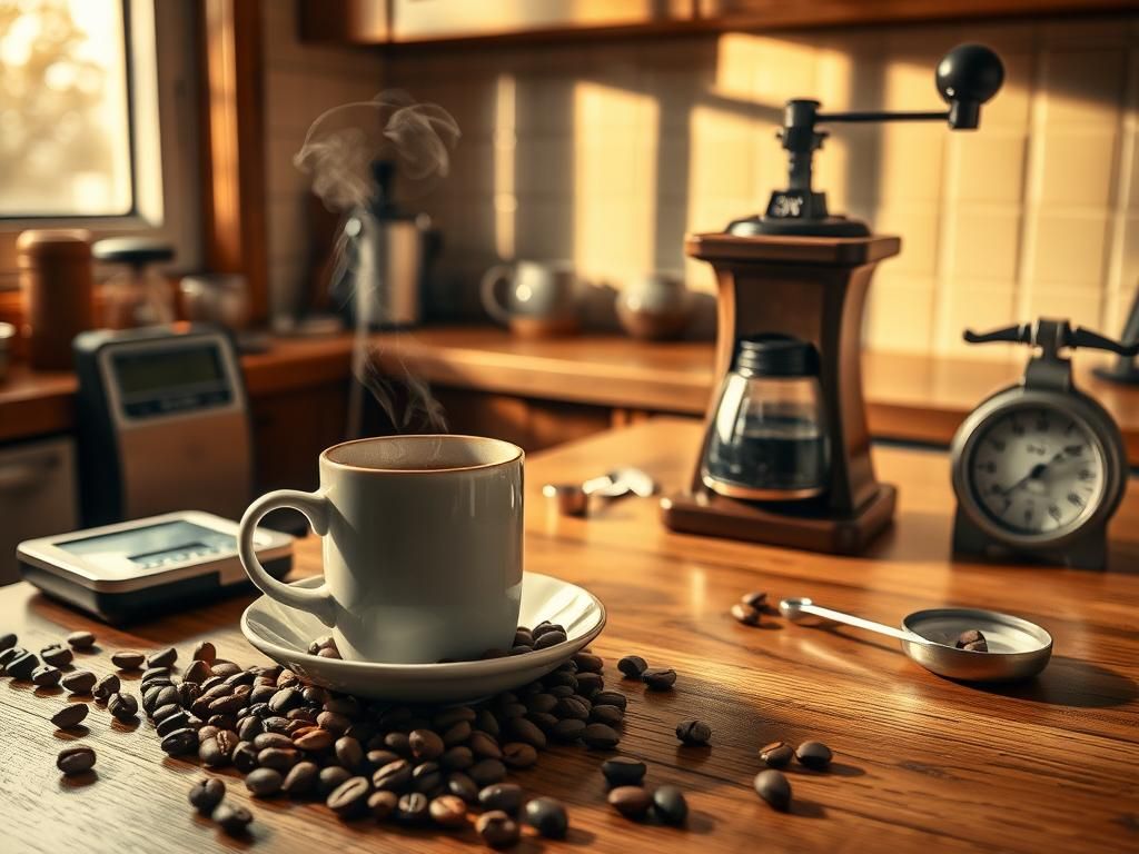 Flick International Cozy kitchen scene with a steaming coffee mug and coffee grinder reflecting couple's coffee preferences conflict