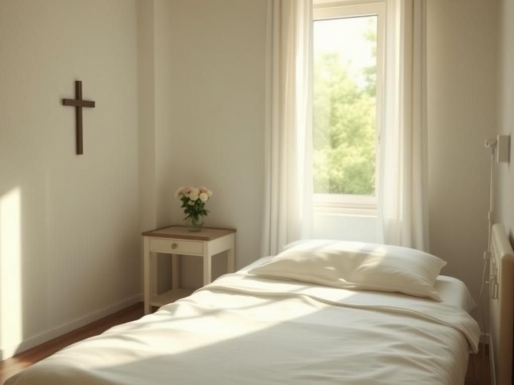 Flick International A serene hospital room with a neatly made bed and fresh flowers