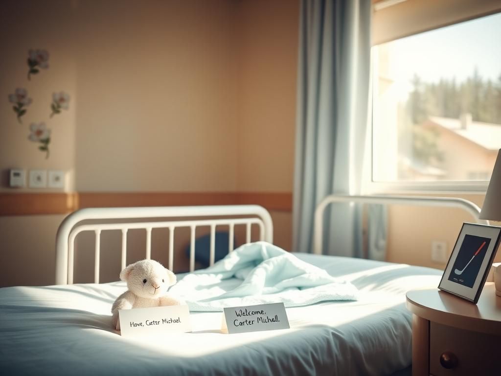 Flick International Cozy newborn crib in a serene hospital room with floral decorations