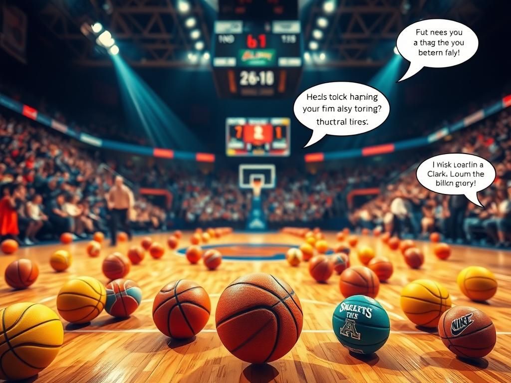 Flick International Vibrant basketball court scene with team logos on the floor