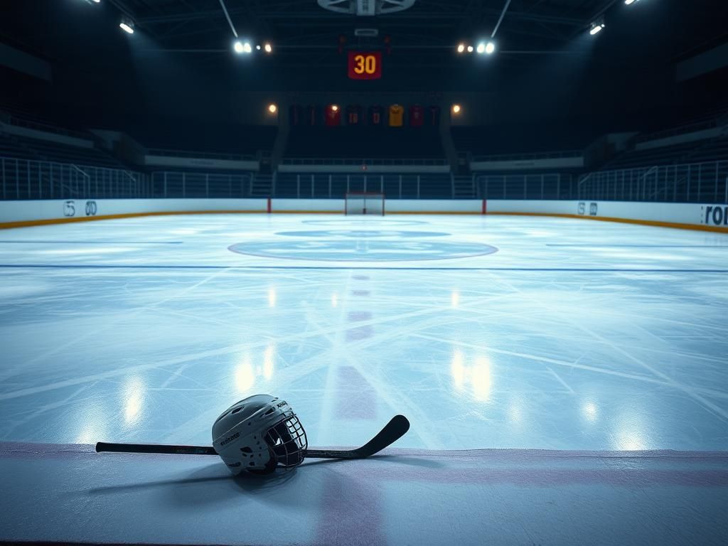 Flick International Empty ice rink illuminated by soft lights, evoking nostalgia after NHL player Chaz Lucius' retirement