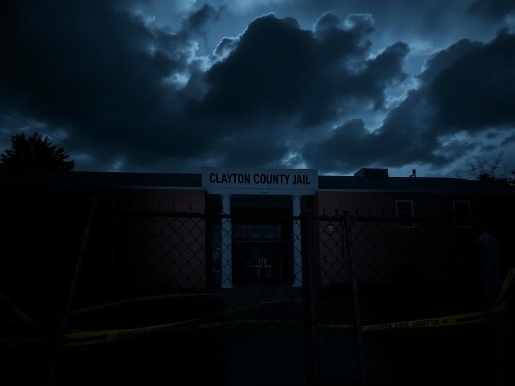 Flick International Exterior view of the Clayton County Jail in Georgia with broken fence