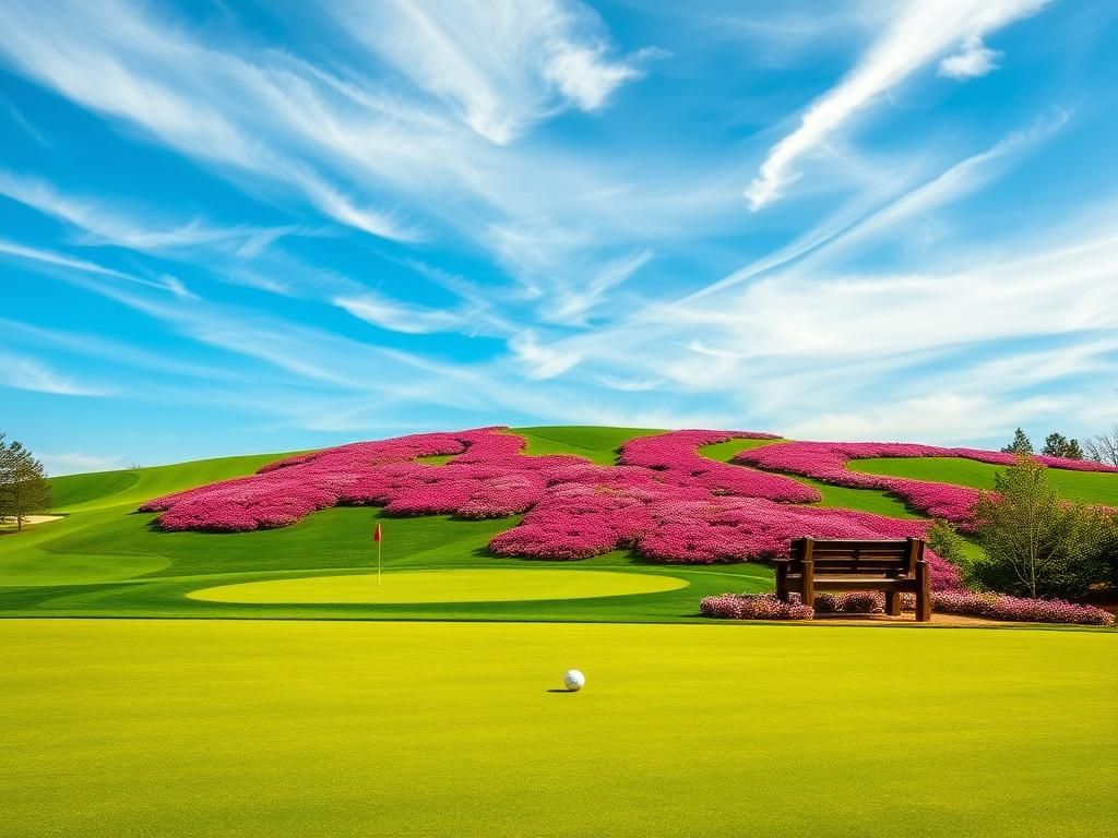 Flick International A serene view of the fourth hole at Augusta National Golf Club with a golf ball on the green
