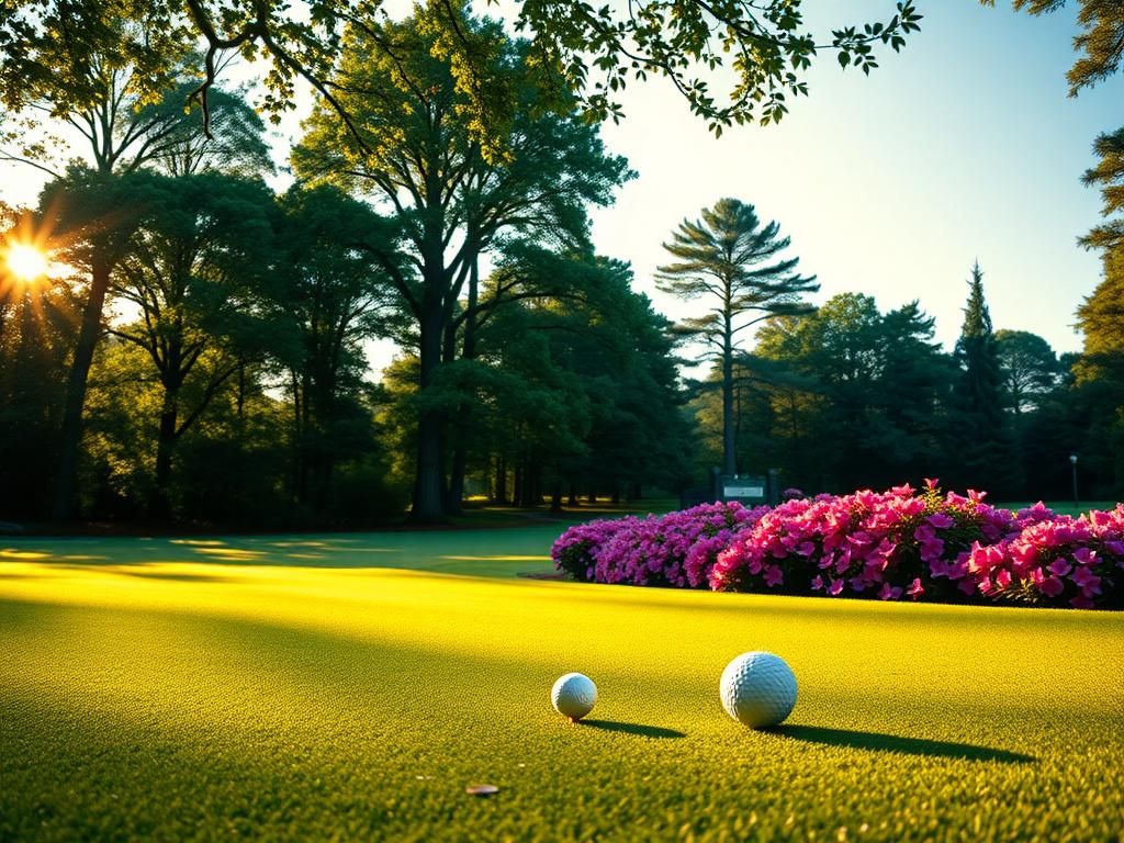 Flick International Panoramic view of Augusta National Golf Club showcasing the eighth hole with a golf tee and ball