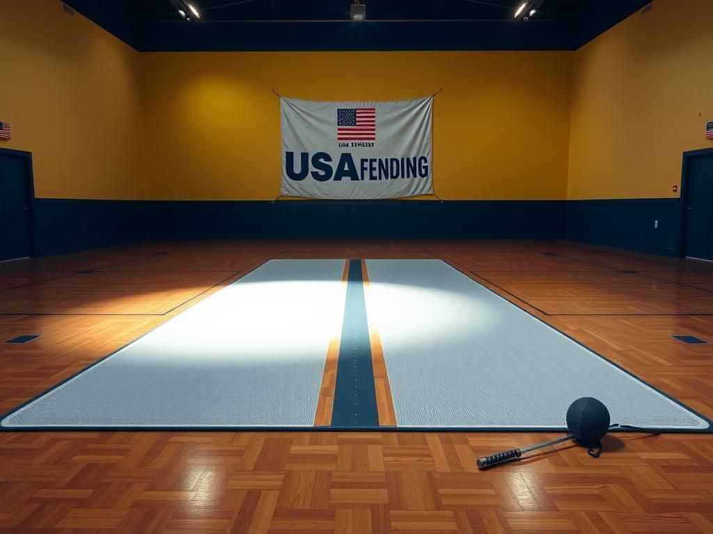 Flick International A dynamic indoor fencing venue with empty strips and a spotlight
