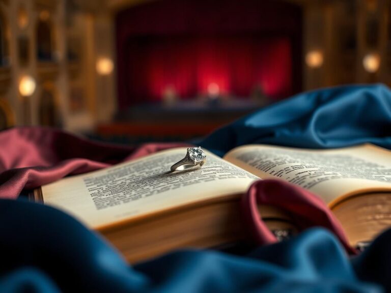 Flick International Shimmering diamond ring on a vintage book page surrounded by soft silks