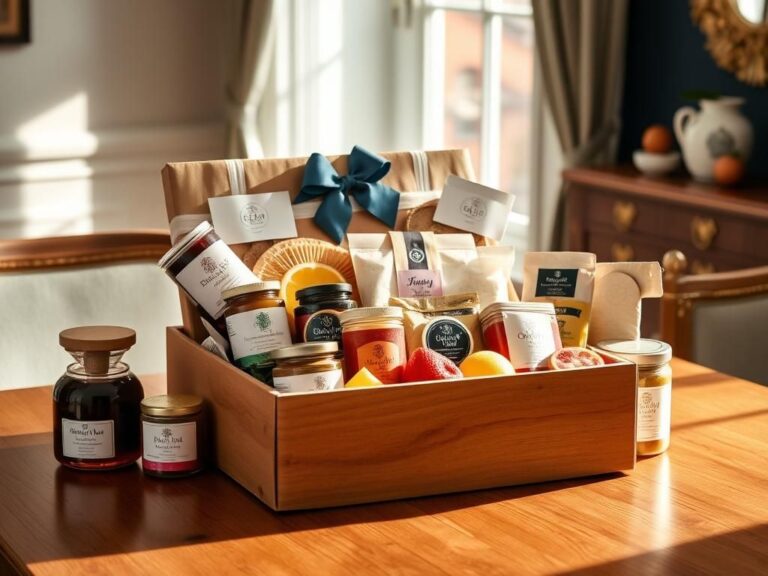 Flick International A beautifully arranged gift box of artisanal lifestyle products on a polished wooden table