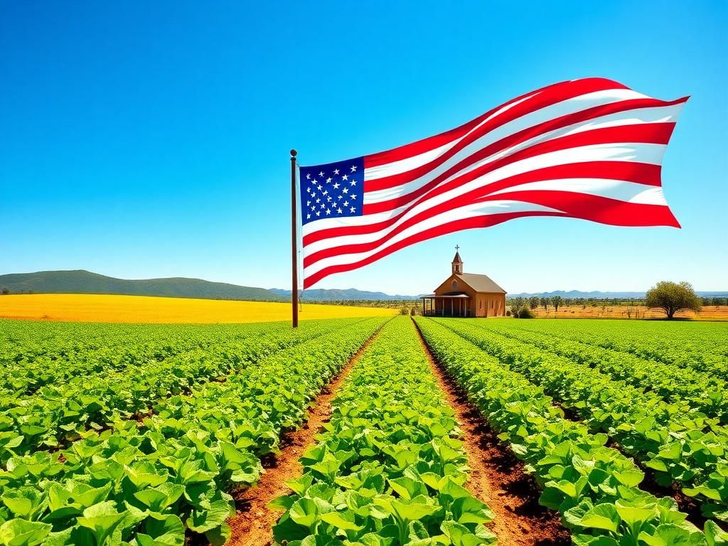 Flick International Vibrant landscape of South Texas with crops under a blue sky