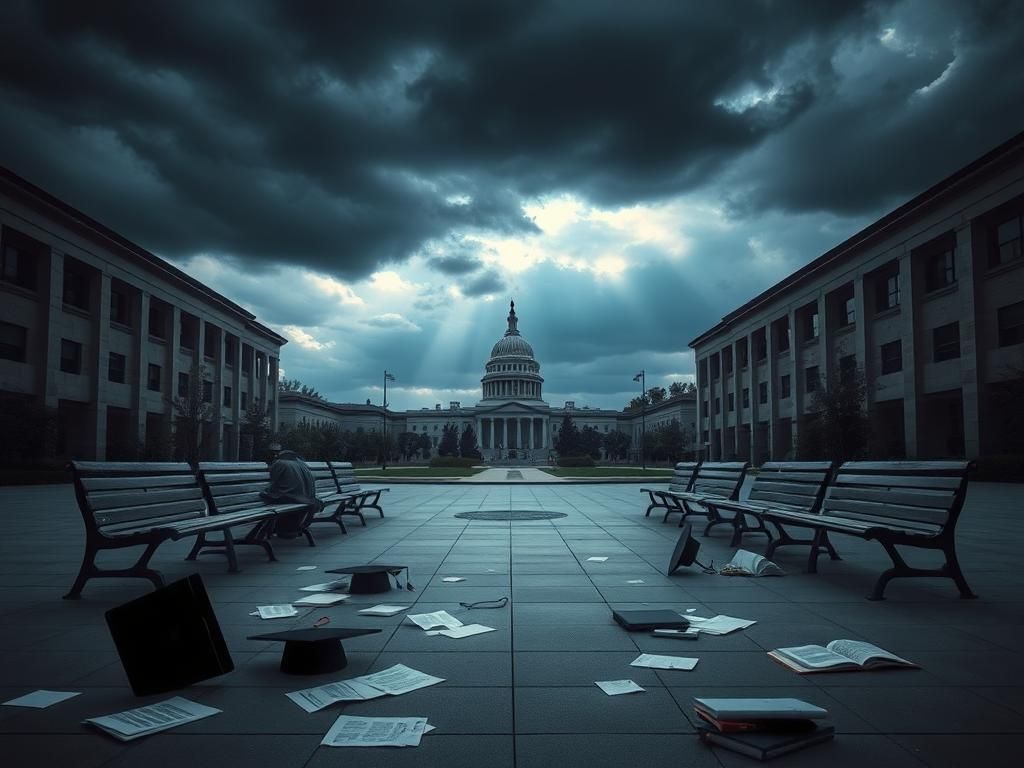 Flick International Empty university courtyard symbolizing disruptions in students' lives