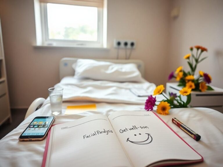 Flick International Hospital room with soft colors and a view of a smartphone displaying messages and emojis